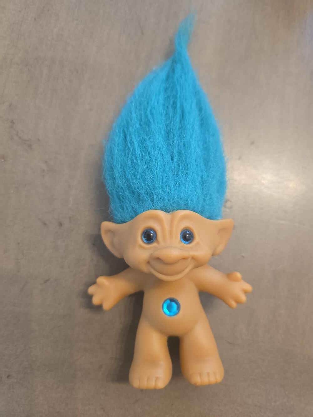 Vtg Treasure Troll Doll Toy Teal Blue Color Hair And Jewel Ace Novelty Co 1990s